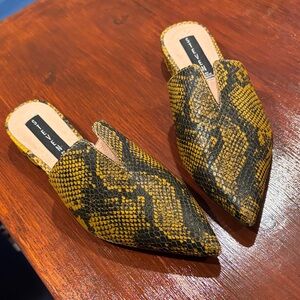 Seven Dials Snake Print Mules - Black and Yellow